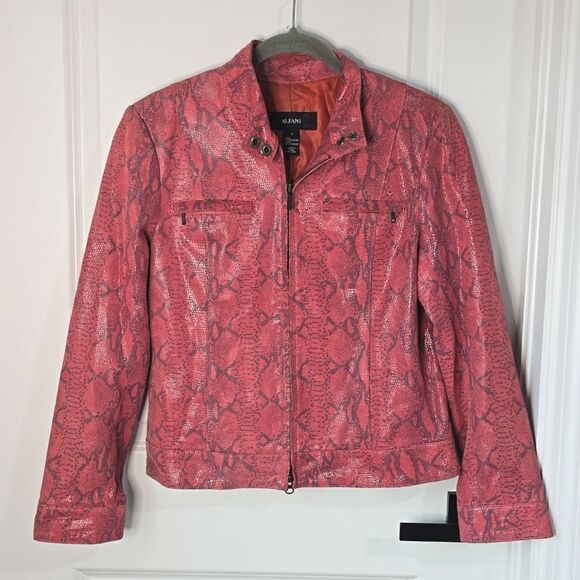 Alfani Leather Pink and Gray Snakeskin Print Moto Jacket - Size Small - Picture 1 of 14